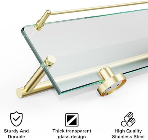 24-Inch Towel Rack with Shelf -Tempered Glass Bathroom Shelf with Towel Bar - Image 5