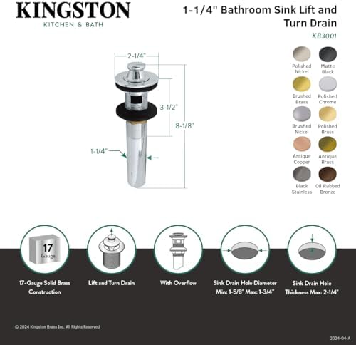 Kingston Brass KB3002 Fauceture Lift and Turn Sink Drain, Polished Brass - Image 4