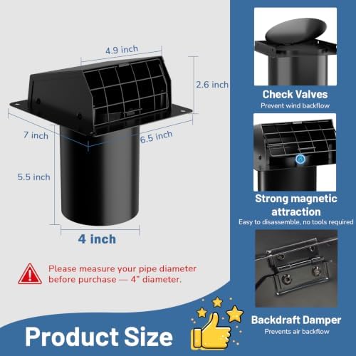 4 Inch Dryer Vent Cover Outside, Galvanized Steel Exterior Hooded Wall Vent - Image 2