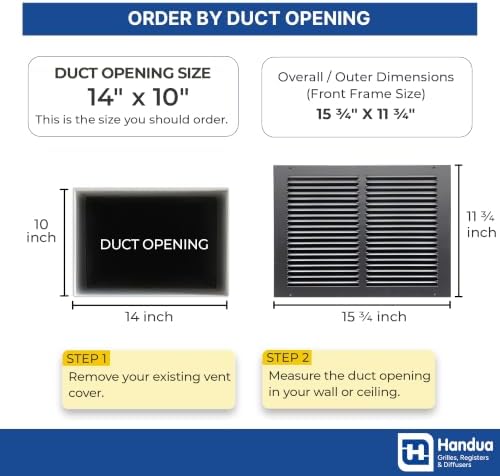 Fits 14x10 Duct Opening | Steel Return Air Grille by Handua | Vent Cover Grill - Image 2