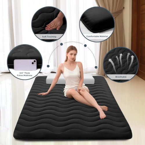 SCHNAUZER HOME Japanese Floor Mattress Futon Mattress Twin 3.5" Thick Black - Image 2