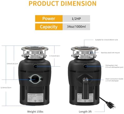 Garbage Disposal 1/2 HP Easy install Quiet - Image 5