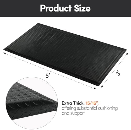 Nisorpa Anti Fatigue Mats Industrial 3' x 5' Ergonomic Standing Mat 15/16" - Image 2