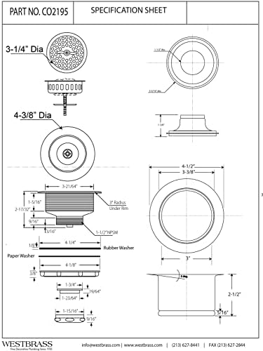 Westbrass CO2195-62 COMBO PACK 3-1/2" Wing Nut Twist Style Large Kitchen Sink - Image 2