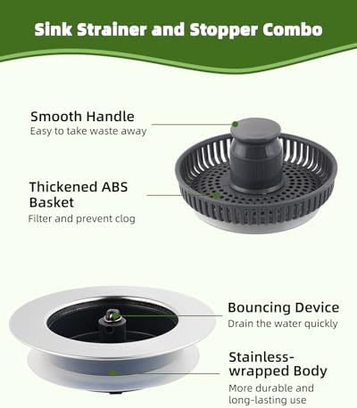 Universal 2PCS Kitchen Sink Strainer Stopper Combo, 3 in 1 Pop Up - Image 5