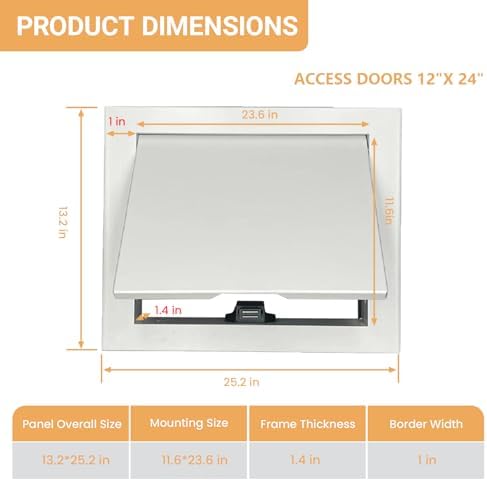 Access Panel for Drywall, 12 x 24 inch Wall Hole Cover Aluminum Alloy White - Image 2