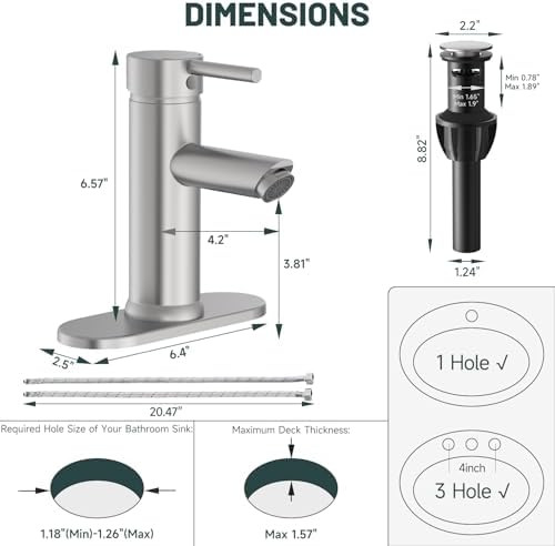 Bathroom Faucet for 1 or 3 Holes, Brushed Nickel - Image 2