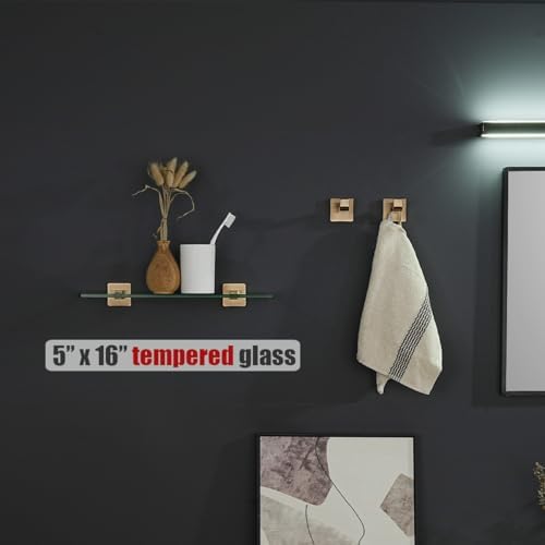 JQK Bathroom Glass Shelf, Floating Tempered Glass Shower Storage 16 by 5 inches - Image 2