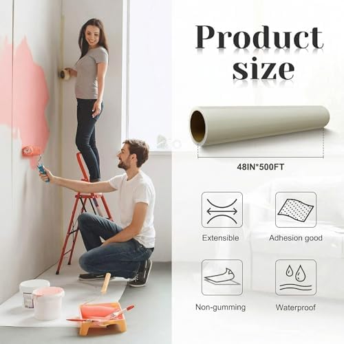 Amylove 48 Inch X 500 ft Carpet Plastic Protection Film, Transparent - Image 2