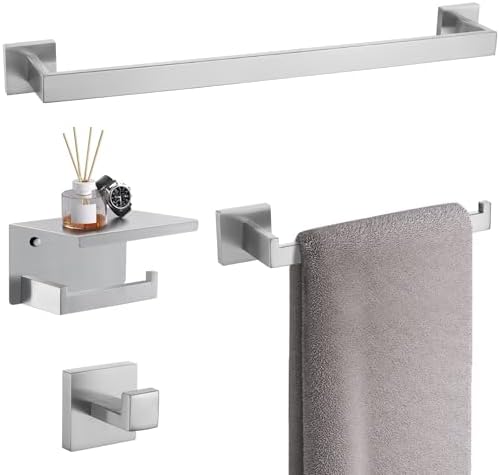 TURS Bathroom Hardware Set 4-Piece Brushed Bath Towel Bar Set Include 24 Inch by TURS