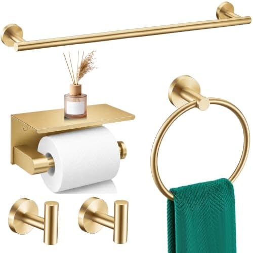 5 Pieces Brushed Gold Bathroom Hardware Accessories Set, SUS304 Stainless Steel by Meetuniquestylesandneeds