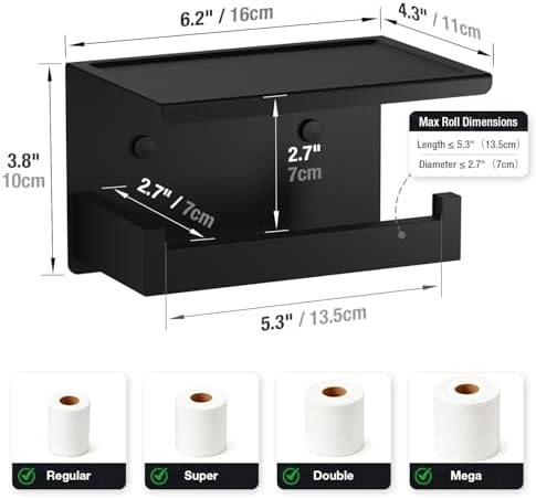 HITSLAM Toilet Paper Holder Matte Black, Adhesive Wall Mount, No Rotation - Image 3