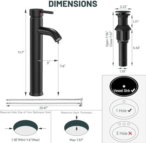 Matte Black Bathroom Faucet, Vessel Sink Faucet - Image 2