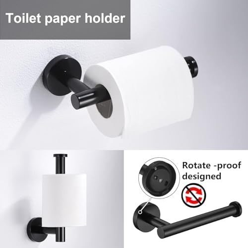 5 Pieces Matte Black Bathroom Hardware Accessories Set, SUS304 Stainless Steel - Image 5