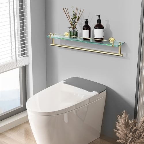 24-Inch Towel Rack with Shelf -Tempered Glass Bathroom Shelf with Towel Bar - Image 6