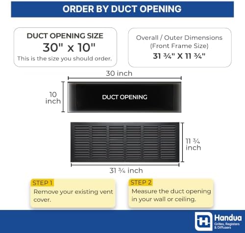 Fits 30x10 Duct Opening | Steel Return Air Grille by Handua | Vent Cover Grill - Image 2