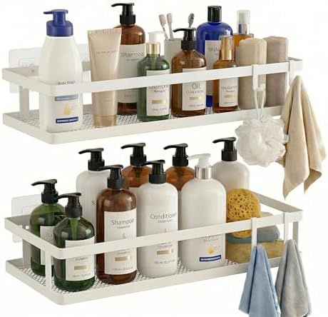 PUSDON 2-Pack Minimalist Shower Caddy Wall Mount, Open Frame Bathroom Shelf by PUSDON