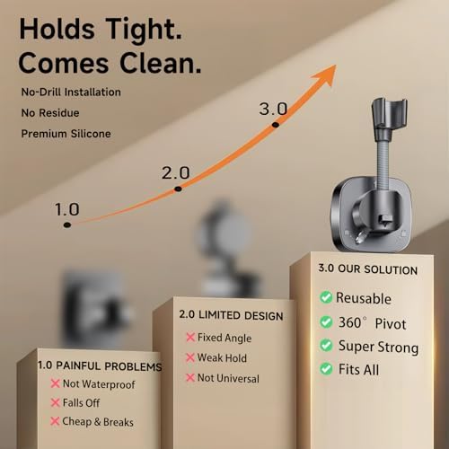 No Drill Shower Head Holder, Strong Suction Cup 360° Adjustable Handheld Shower - Image 6