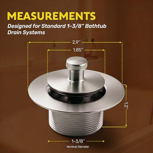 SUPPLYGIANT 1-3/8 in. Lift & Turn Bathtub Drain Stopper Assembly, Brushed Nickel - Image 3