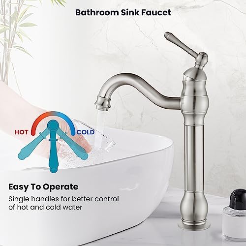 gotonovo Vintage Bathroom Vessel Sink Faucet, Brushed Nickel, No Drain - Image 6