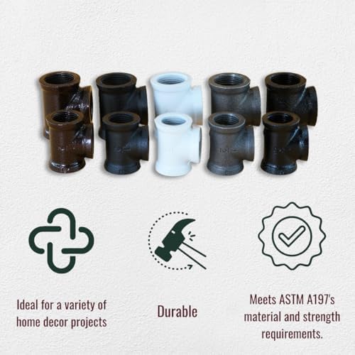 1/2" TEE Industrial Threaded Black Iron Pipe Fittings; Black Semigloss Finish - Image 6