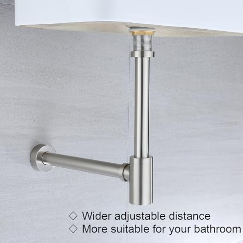 RANDOM Brass Round Bottle P-Trap 1 1/4, Raise and Lengthen Adjustable Basin - Image 3