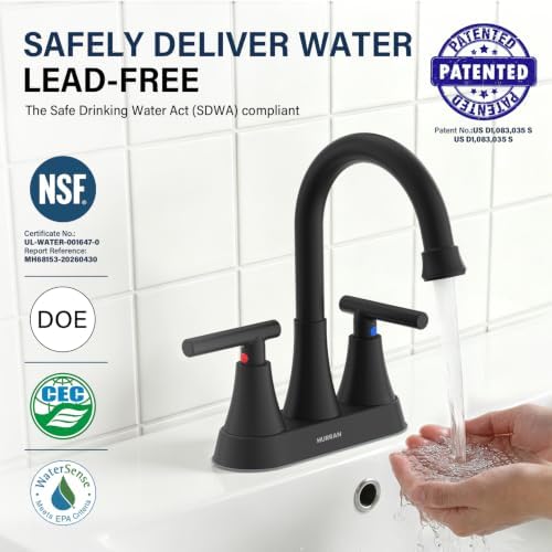 Matte Black Bathroom Faucets, Hurran 4 inch Centerset 2-Handle Lead-Free - Image 2
