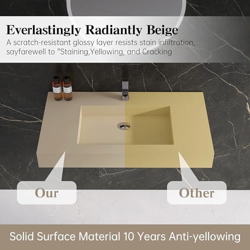 35" x 19" Bathroom Sink with Single Faucet Hole, Stone Resin Wall Mount Sink - Image 6