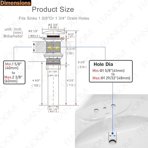 RANDOM Black Bathroom Sink Drain Stopper Without Overflow Pop Up Drain - Image 2