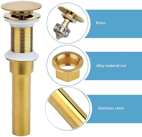 Rockgoya Bathroom Sink Drain, 2 Pack Gold Drain Stopper Bathroom Sink Without - Image 3