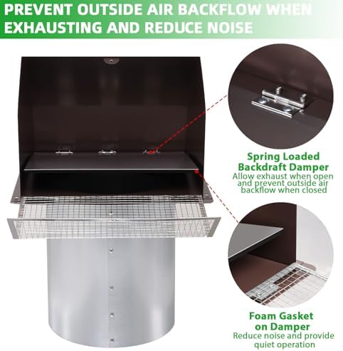 10 Inch Hooded Wall Vent with Screen and Damper, Outdoor Wall Exhaust Vent - Image 4