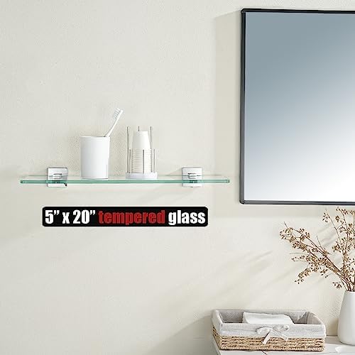 JQK Bathroom Glass Shelf, Floating Tempered Glass Shower Storage 20 by 5 inches - Image 2