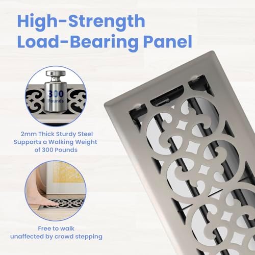 Howeall 4x10 Inches Heavy Duty Walkable Floor Register Easy Adjust Air Supply - Image 2