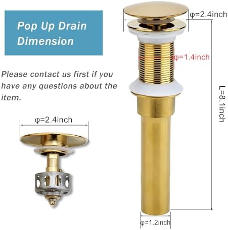 Rockgoya Bathroom Sink Drain, 5 Pack Gold Drain Stopper Bathroom Sink Without - Image 2