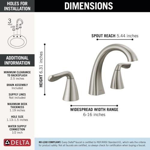 Delta Arvo Brushed Nickel Faucet 3 Hole, 8 Inch Widespread Bathroom Sink Faucet - Image 5