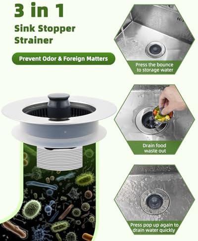 Universal 2PCS Kitchen Sink Strainer Stopper Combo, 3 in 1 Pop Up - Image 2