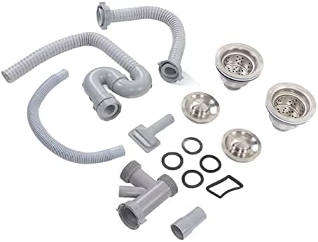 Ymiko Kitchen Sink Drainer Pipe – Stainless Steel Double Sink Drain Kit by Ymiko