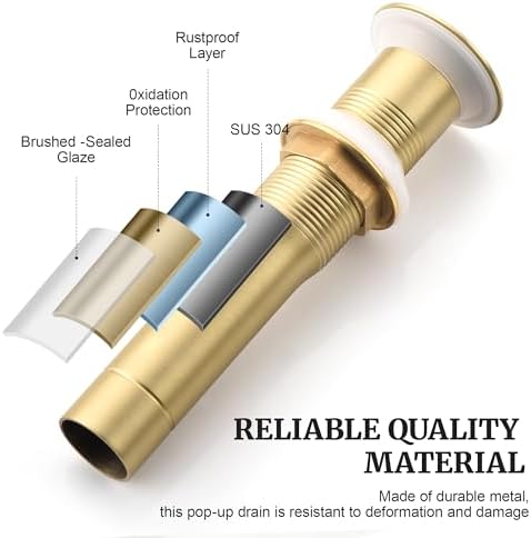 Pop up Sink Drain Stopper for Bathroom Vessel Vanity Sink Art Basin Brushed Gold - Image 3