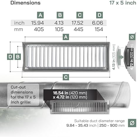 Vent Systems 17" x 5" Inch Galvanized Steel Louvered Air Return Vent Cover - Image 2