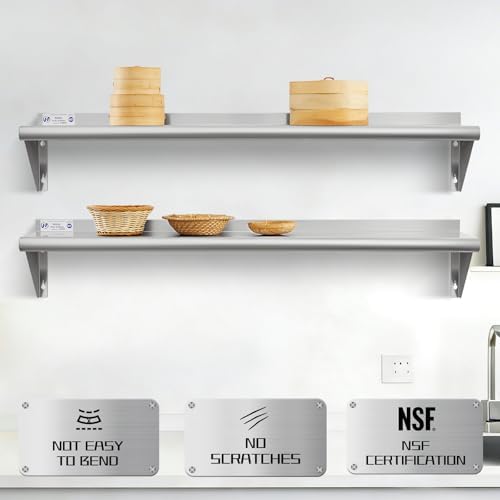 Hally Stainless Steel Shelf 2 Pack Wall Mounted Metal Shelves 10"x48" NSF - Image 4