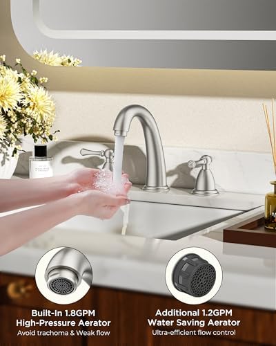 FORIOUS Bathroom Faucet 3 Hole Widespread 8" Sink Faucets Brushed Nickel - Image 4