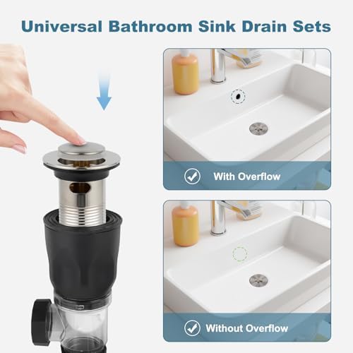 Bathroom Sink Drain Kit with Pipe & Pop-Up Strainer Stopper, Brushed Nickel - Image 2