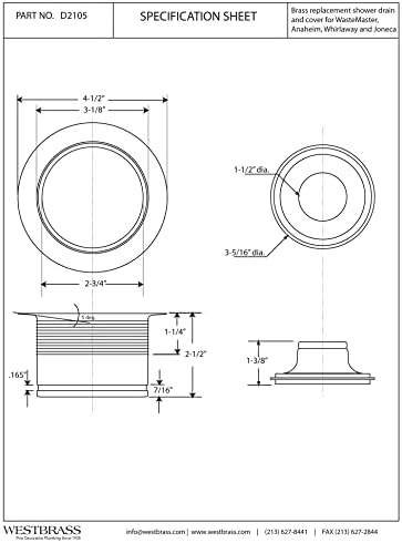 Westbrass D2105-62 3-1/2" EZ-Mount Brass Kitchen Sink Waste Disposal Drain - Image 2