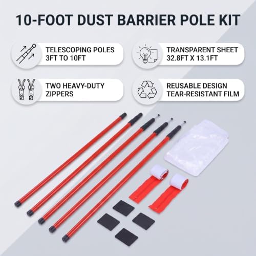 Adjustable Dust Barrier Pole Kit 3 to 10 FT, 32.8x13.1 FT - Image 6
