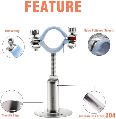 AKIHISA 2 Pcs 304 Stainless Steel Pipe Supports, Wall Mount Ceiling Mount Pipe - Image 4