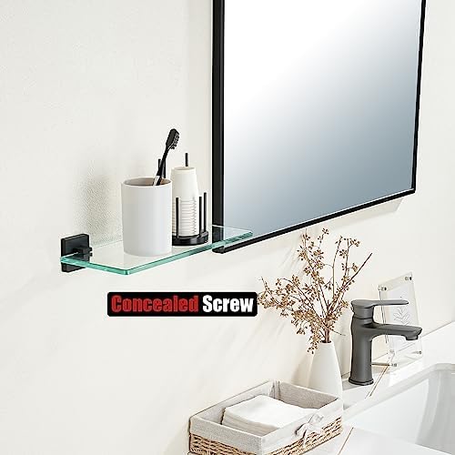 JQK Bathroom Glass Shelf Black, Tempered Glass Shower Storage 12 by 5 inches - Image 5