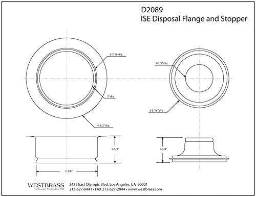 Westbrass D2089-11 4-1/4" Kitchen Sink Waste Disposal Drain Flange and Stopper - Image 2