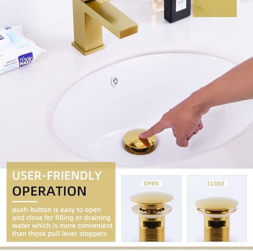 Angle Simple Bathroom Sink Drain Stopper, Pop Up Design, Deep Titanium Gold - Image 5