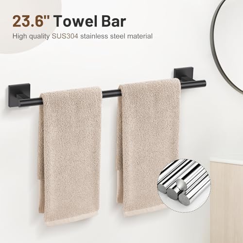 Lairuier Matte Black Bathroom Accessories, Towel Bar Set Wall Mounted - Image 2