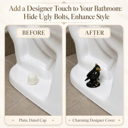Bird Ceramic Toilet Bolt Covers Decorative Black, Set Over Install 2 Pack - Image 3
